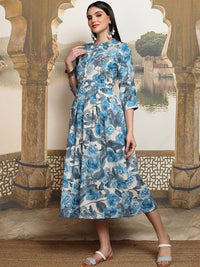 Vishudh Floral Print A-Line Midi Dress