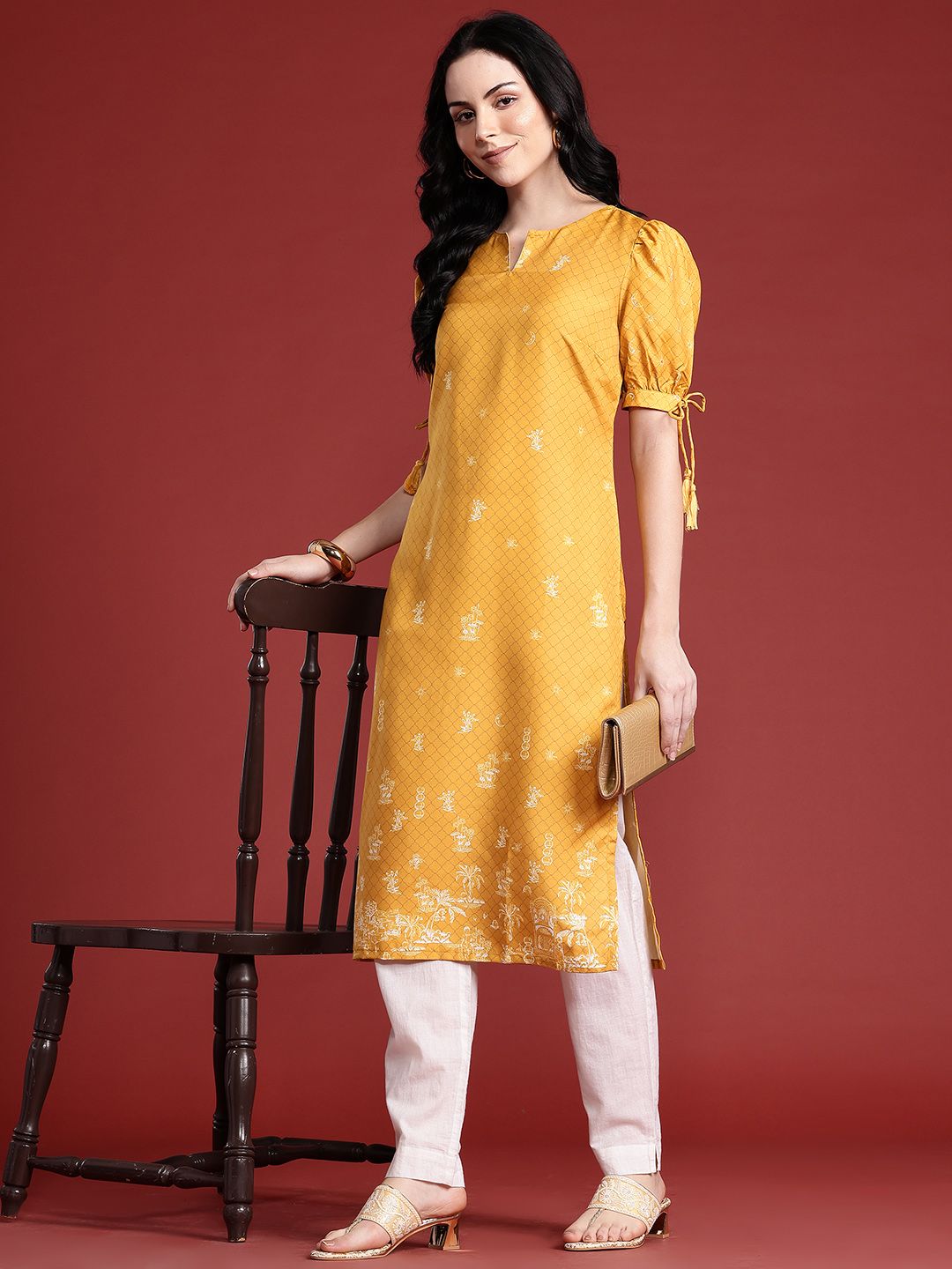 Anouk Checked Puff Sleeve Kurta