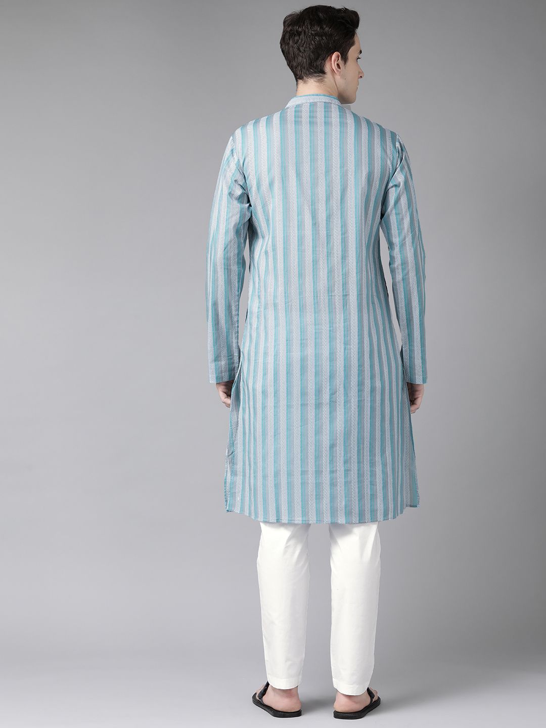 See Designs Men Blue Striped Pure Cotton Kurta with Trousers