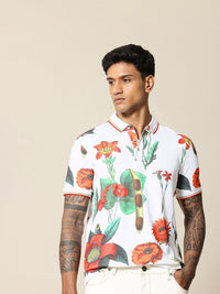 Mr Bowerbird Floral Printed Polo Collar Tailored Fit Pure Cotton T-shirt