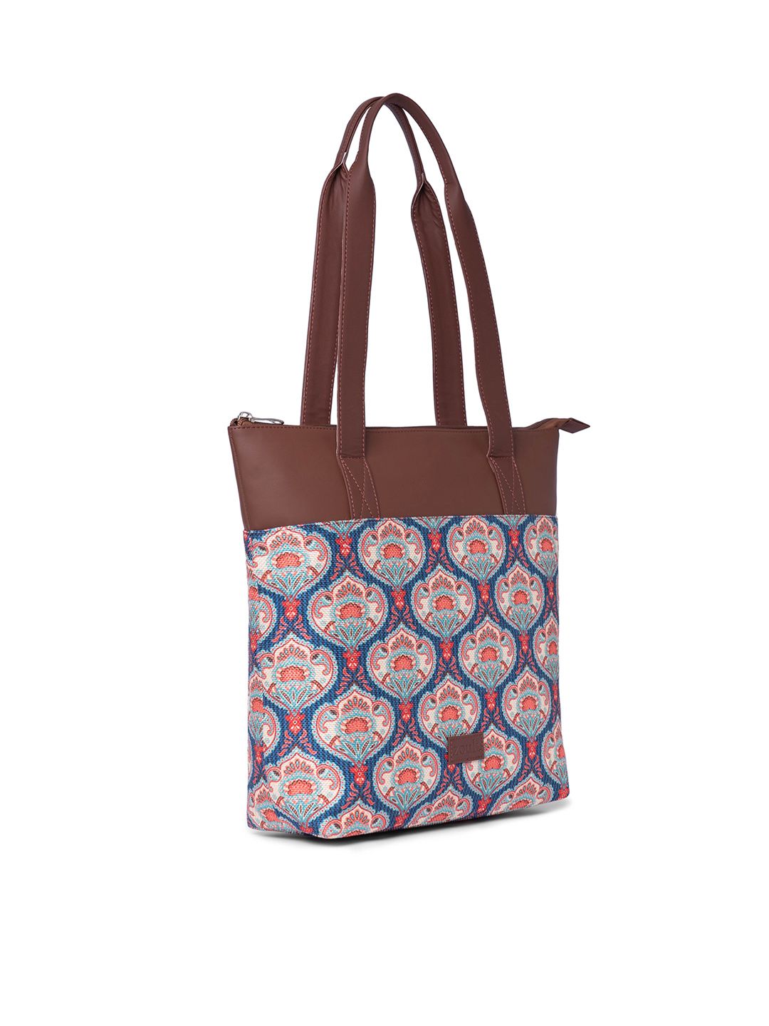 ZOUK Ethnic Printed Structured Jute Tote Bag