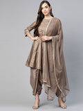 W Women Brown Striped Panelled Sequinned Kurta with Dhoti Pants & Dupatta