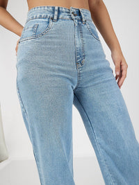 SASSAFRAS Women Straight Fit High-Rise Clean Look Light Fade Jeans