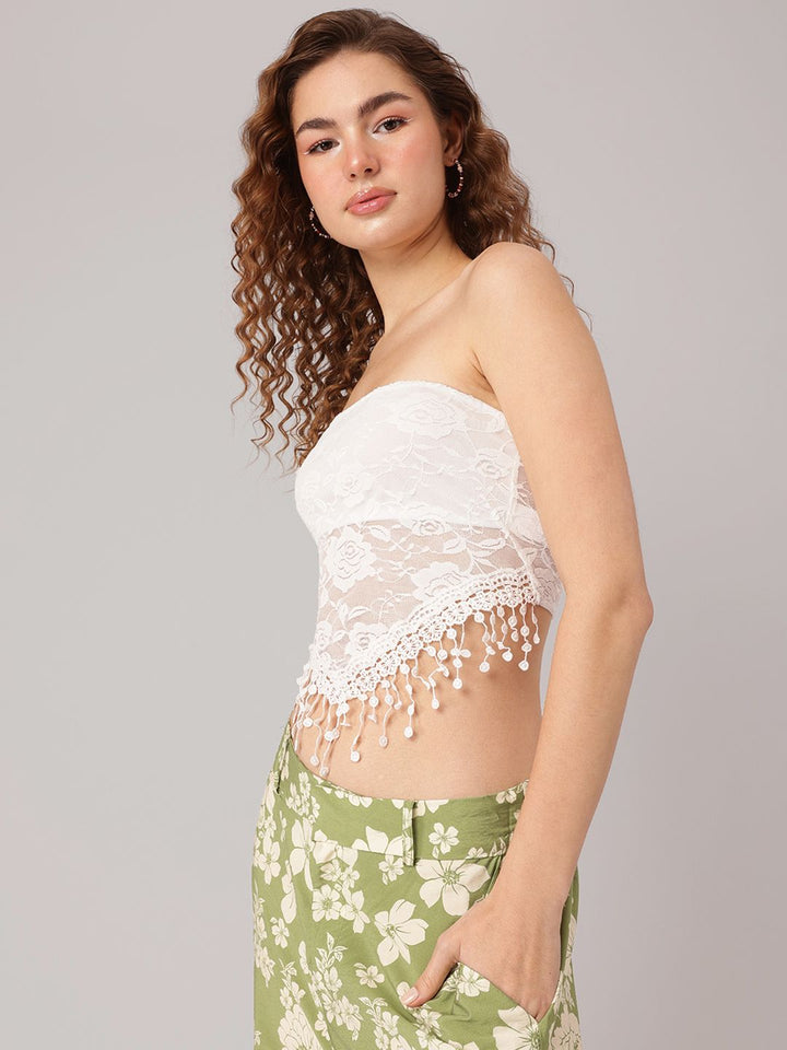 DressBerry Coachella Dream Lace Fringed Tube Crop Top
