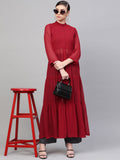 SASSAFRAS Maroon Semi-Sheer Tiered Maxi Top
