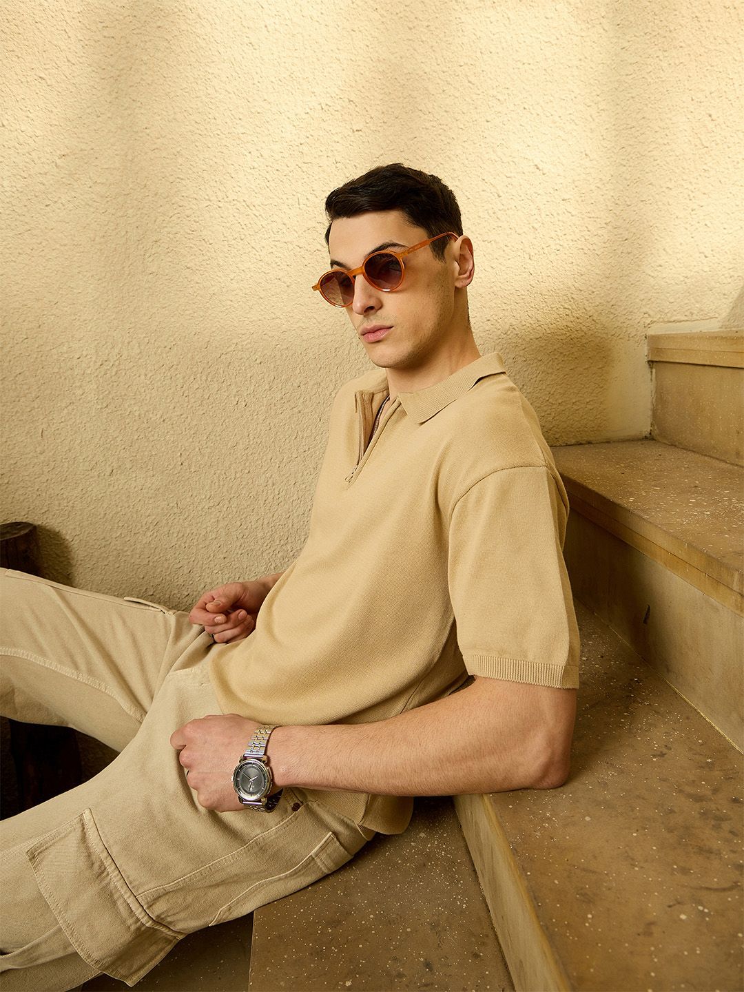 DENNISON Men Oversized Polo Collar Knitted T-Shirt