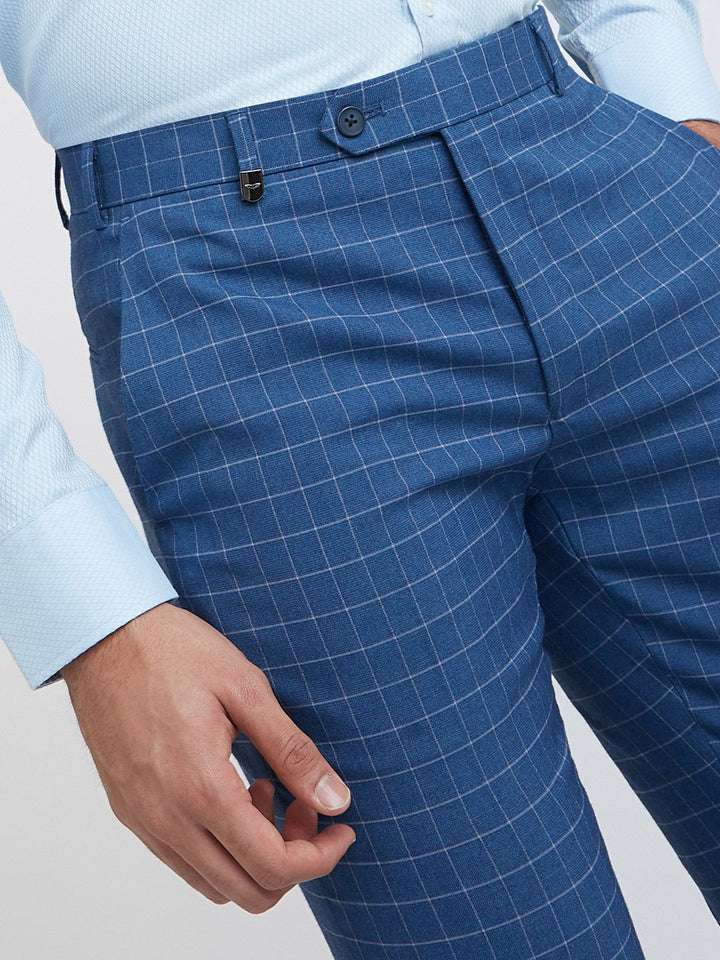 Park Avenue Men Blue Checked Slim Fit  Formal Trouser