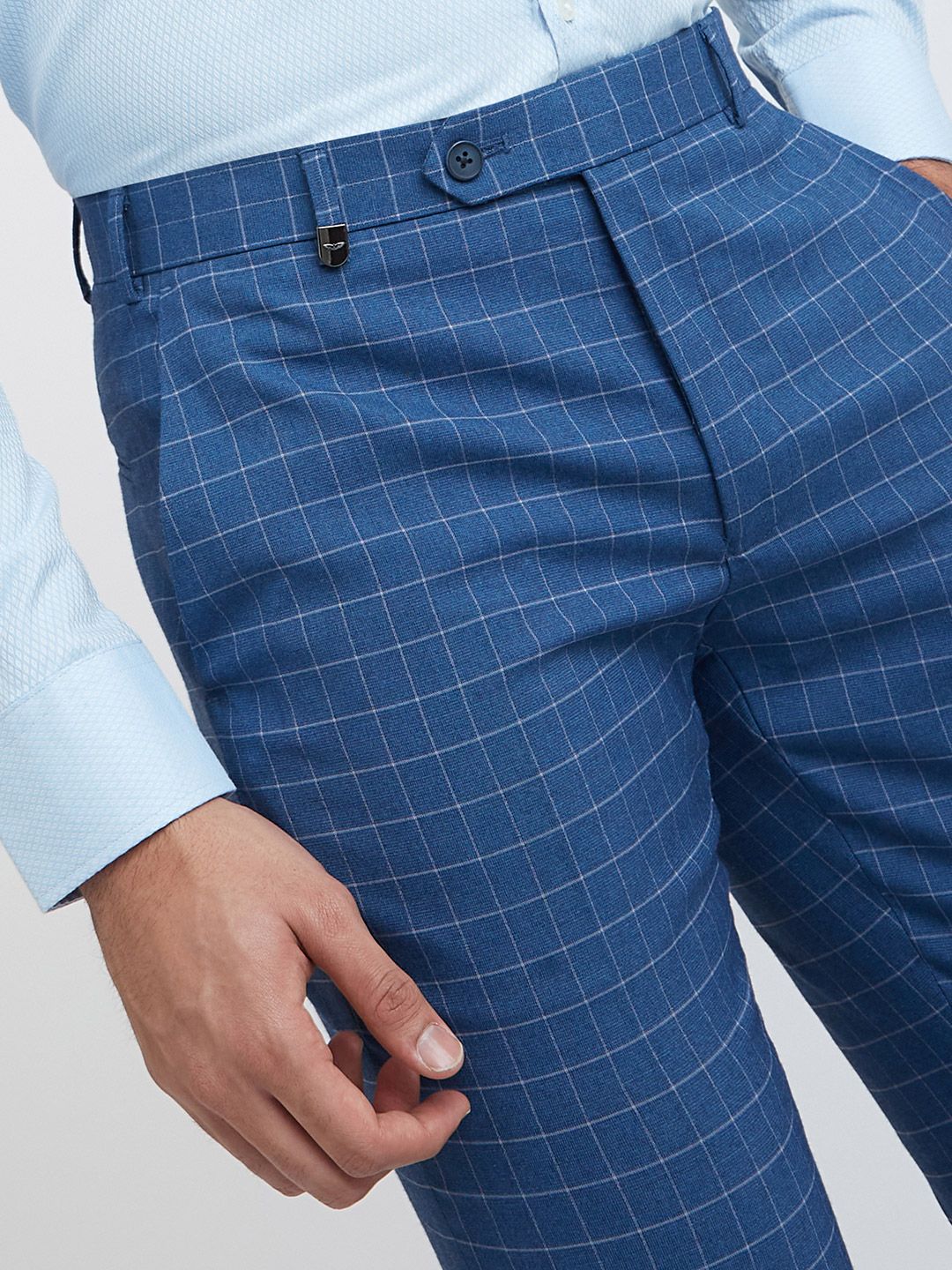 Park Avenue Men Blue Checked Slim Fit  Formal Trouser