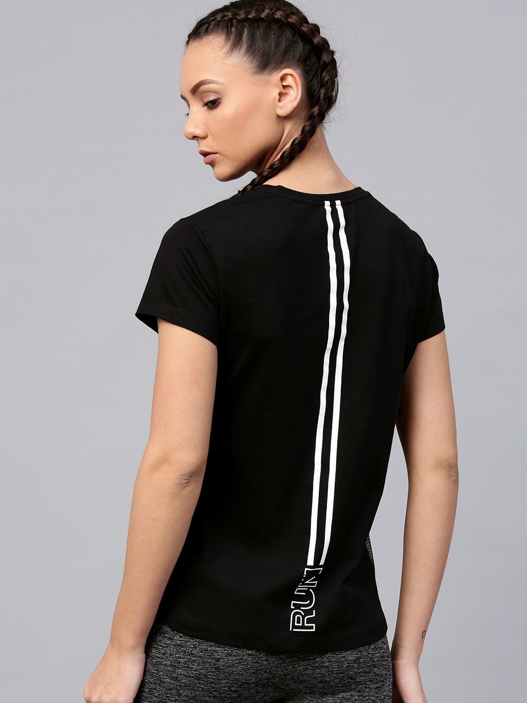 HRX by Hrithik Roshan Women Black Net Cotton T-shirt