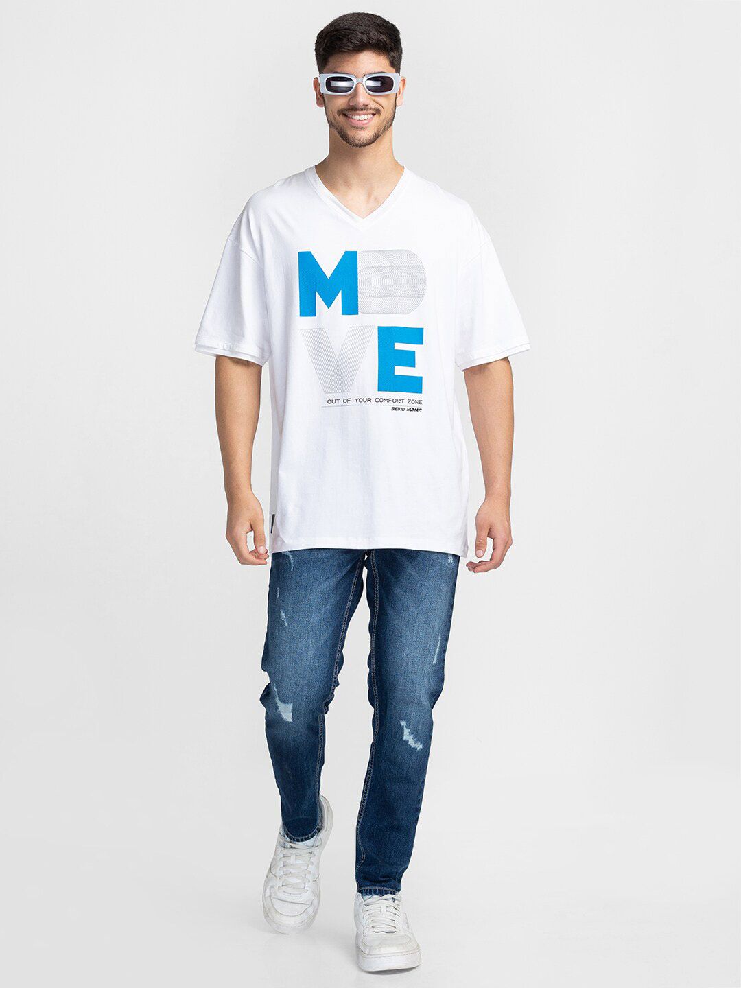 Being Human Typography Printed V-Neck T-shirt