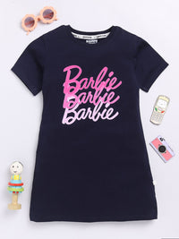 Happy Faces Girls Barbie Printed Pure Cotton Longline T-shirt