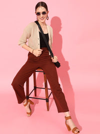 STREET 9 Women Acrylic Ribbed Crop Cardigan