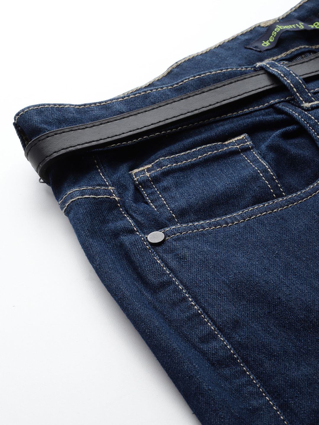 DressBerry Women Stretchable Wide Leg Jeans with Belt