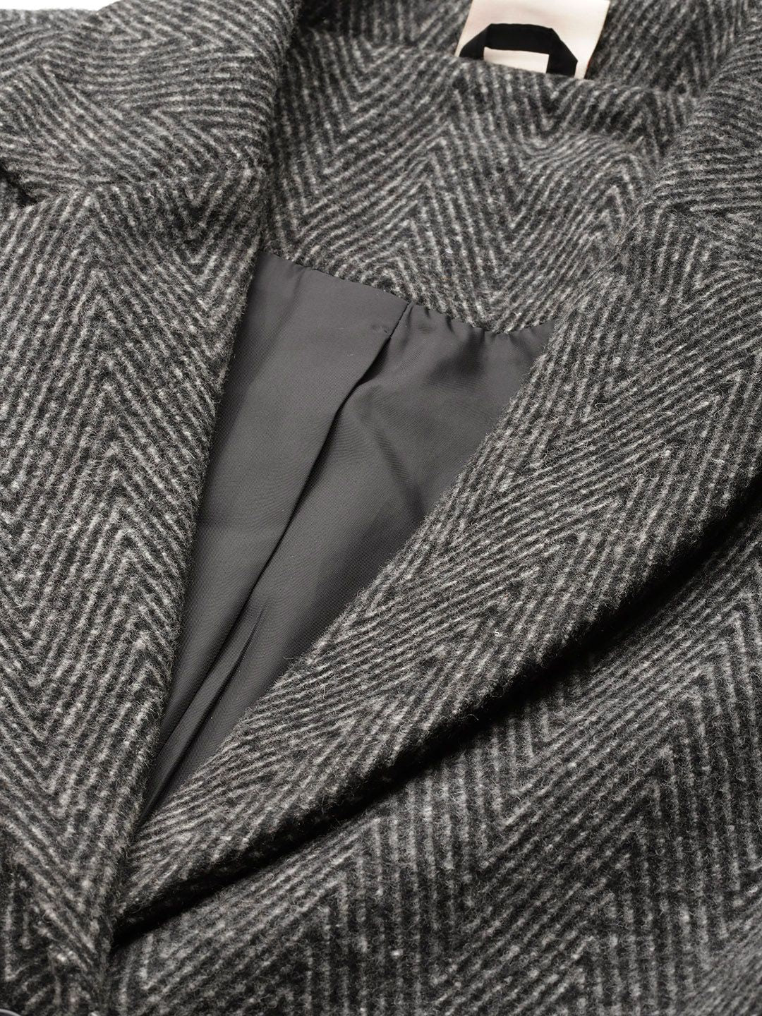 all about you Geometric Self Design Single-Breasted Longline Over Coat