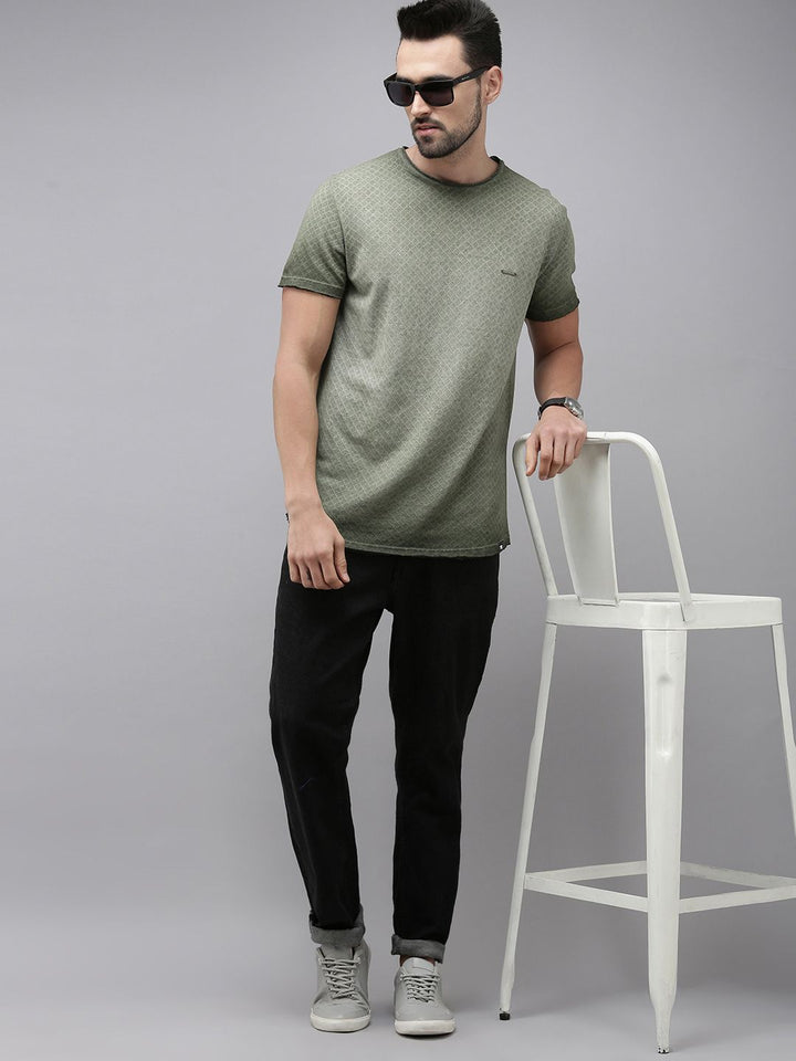 THE BEAR HOUSE Men Olive Green Pure Cotton T-shirt