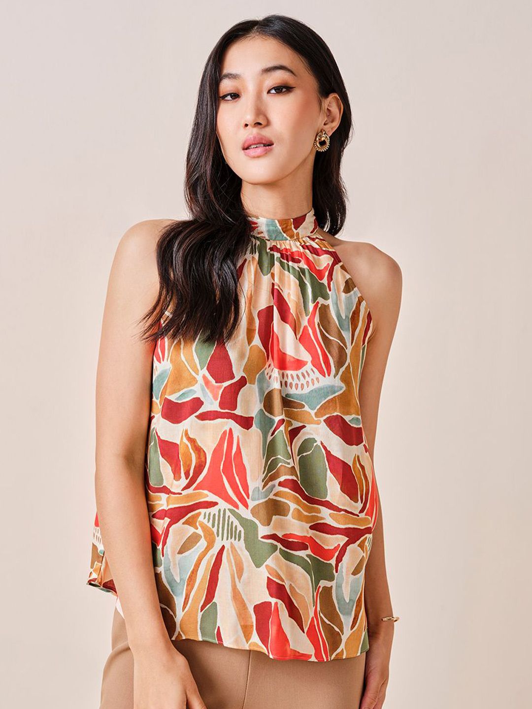 AND halter neck Printed a-line Top