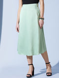 STREET 9 Sea Green Satin A-Line Midi Skirt