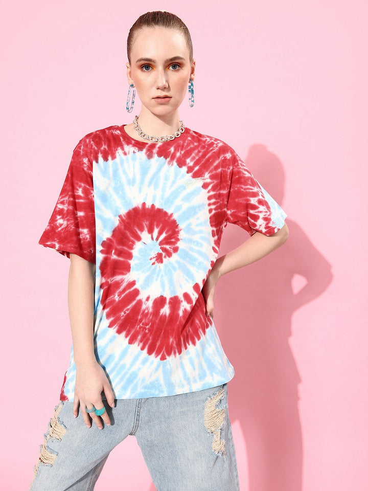 DILLINGER Women Tie & Dye Graphic Print Oversized T-shirt