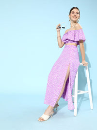 Berrylush Women Charming Purple Polka Dots Co-ords Dress