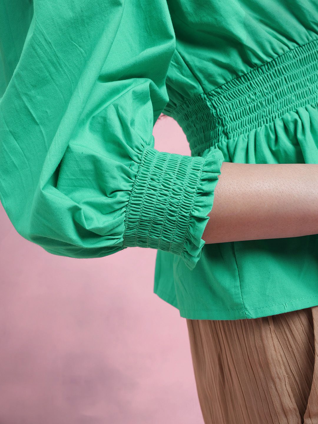 DressBerry Smocked Pure Cotton Peplum Top