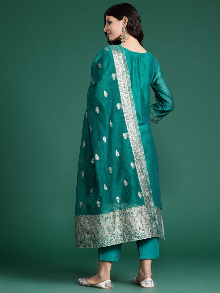 Indo Era Ethnic Motifs Woven Design Zari Kurta With Trousers & Dupatta