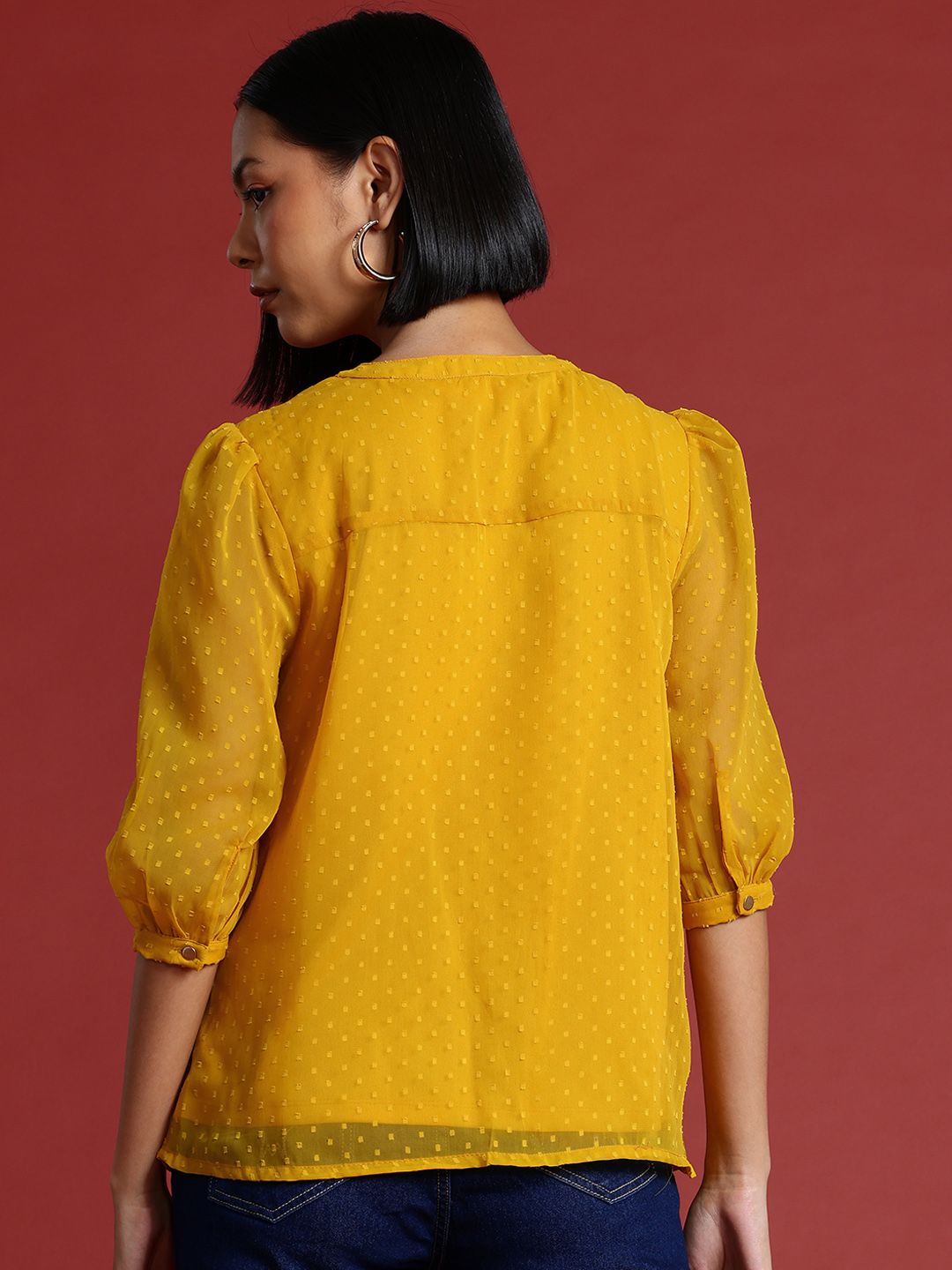 all about you Dobby Detail Puff Sleeve Top