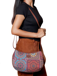 ZOUK Multicoloured Ethnic Motifs Printed Half Moon Sling Bag