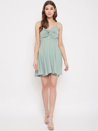 Berrylush Women Sea Green Solid Fit and Flare Dress