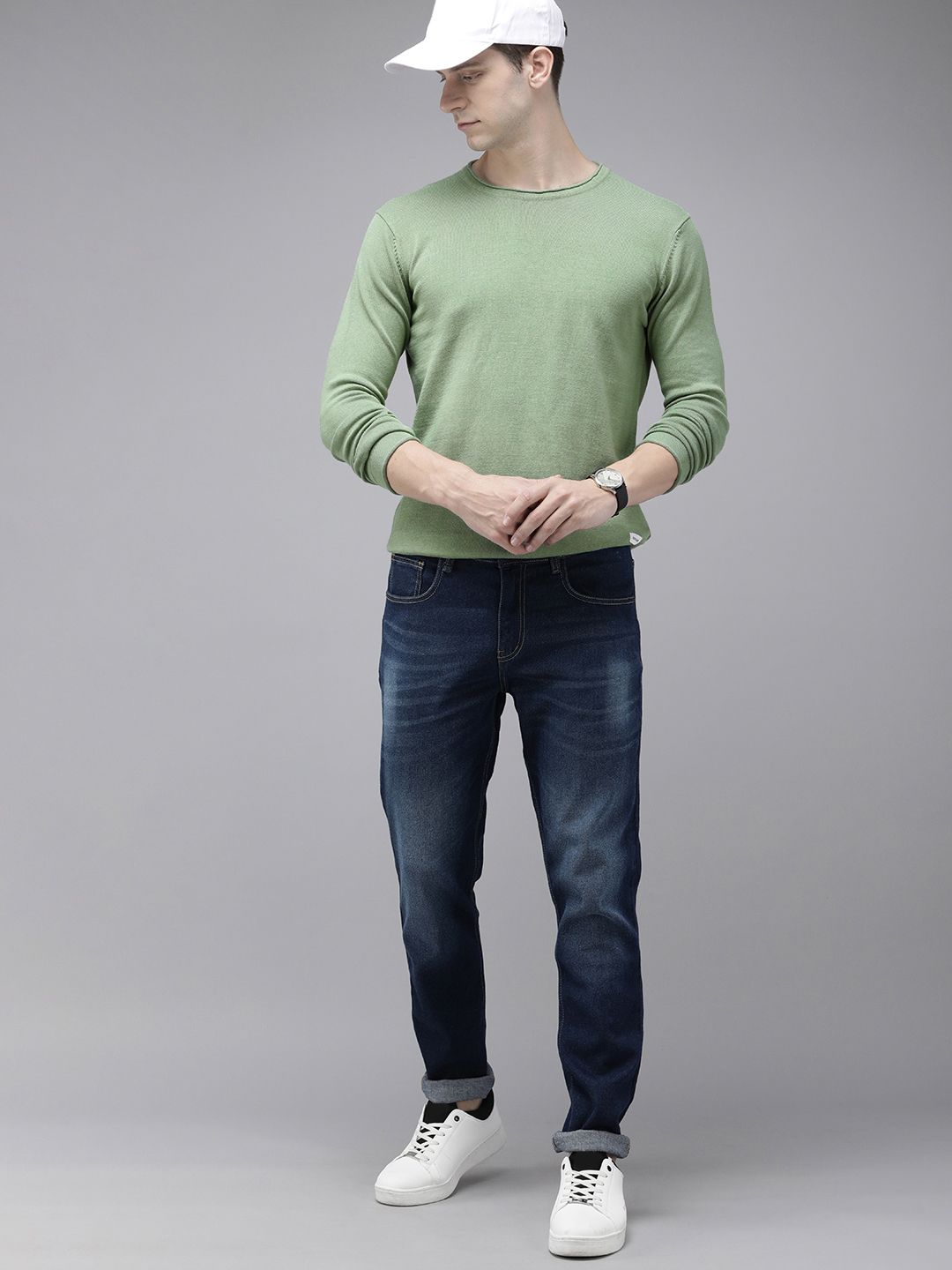 SPYKAR Pure Cotton Solid Round Neck Pullover Sweaters