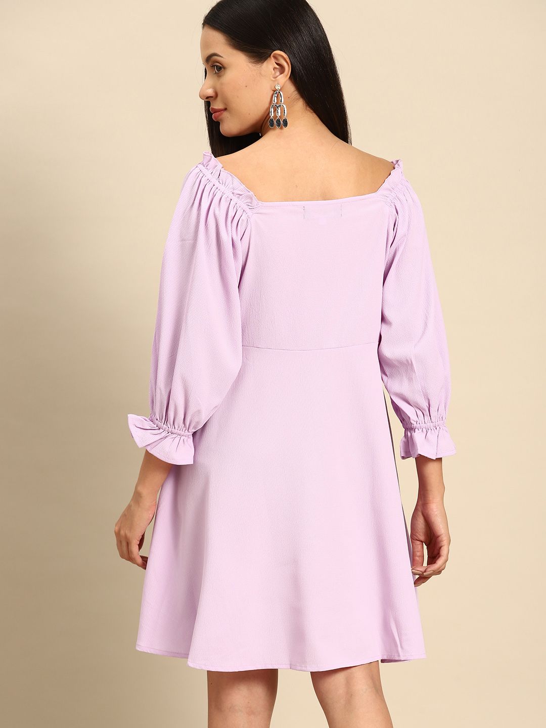 DENNISON Puff Sleeve Crepe Empire Dress