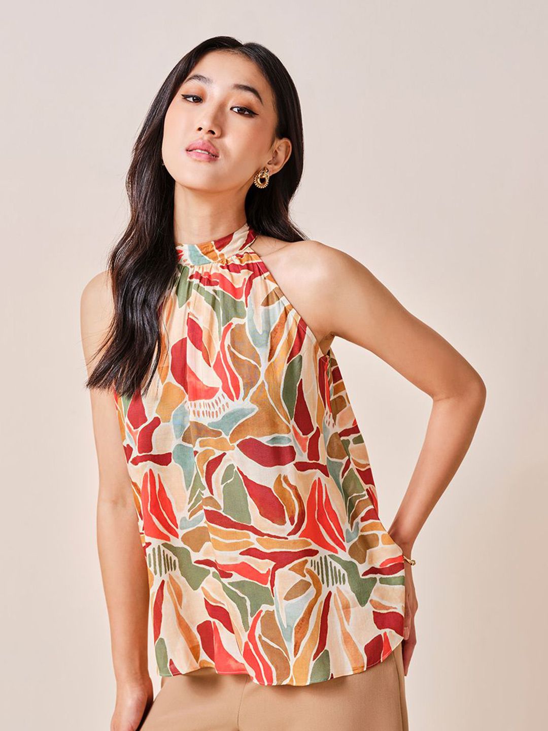 AND halter neck Printed a-line Top