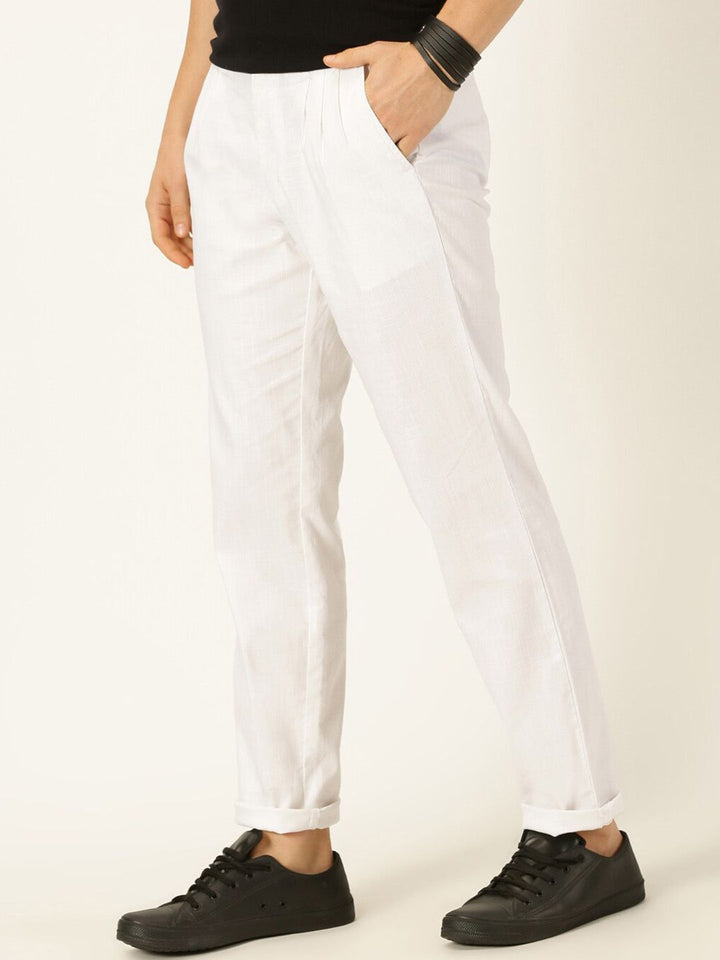 Thomas Scott Men Smart Pleated Linen Cotton Chinos Trousers