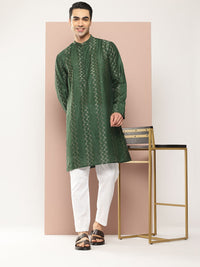 See Designs Men Embroidered Sequinned Chanderi Silk Kurta with Pyjamas
