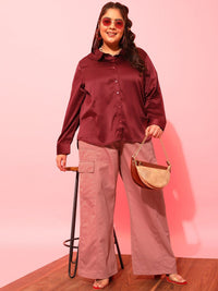 CURVY STREET Women Plus Size Pink Relaxed Straight Leg Pure Cotton Trousers