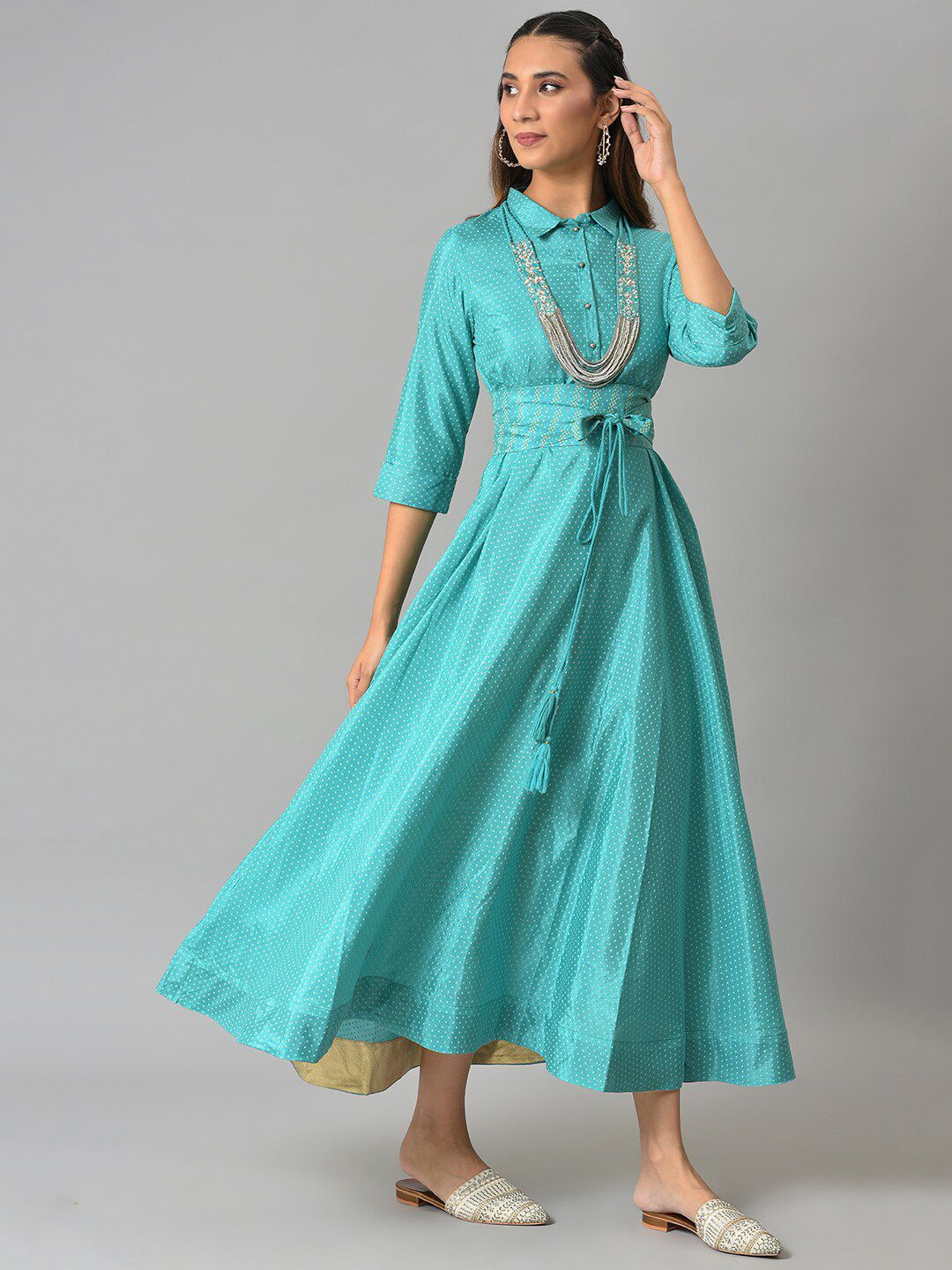 W Women Blue Embellished Ethnic Maxi Dress