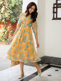 Janasya Dobby Georgette Floral printed Dress