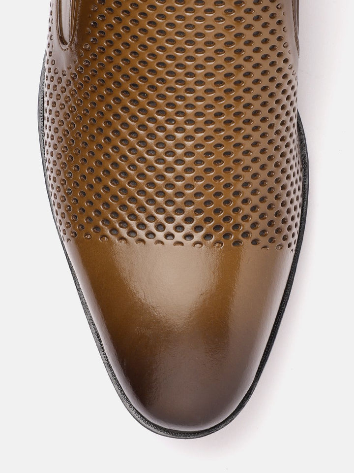 House of Pataudi Men Perforated Formal Slip-On Shoes