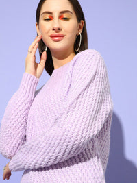 STREET 9 Women Lavender Ribbed Round Neck Long Sleeves Pullover