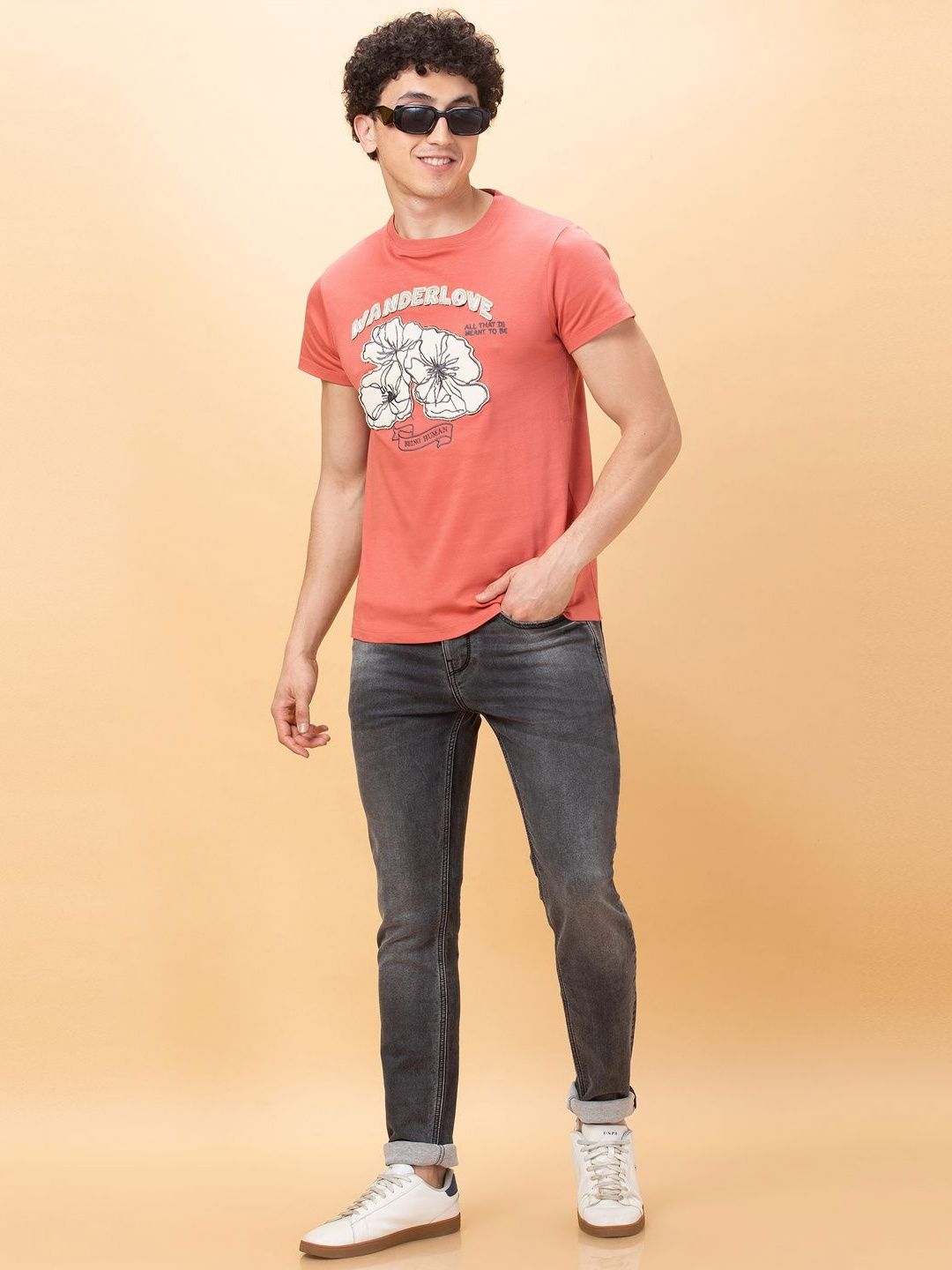 Being Human Men Floral Printed Applique T-shirt