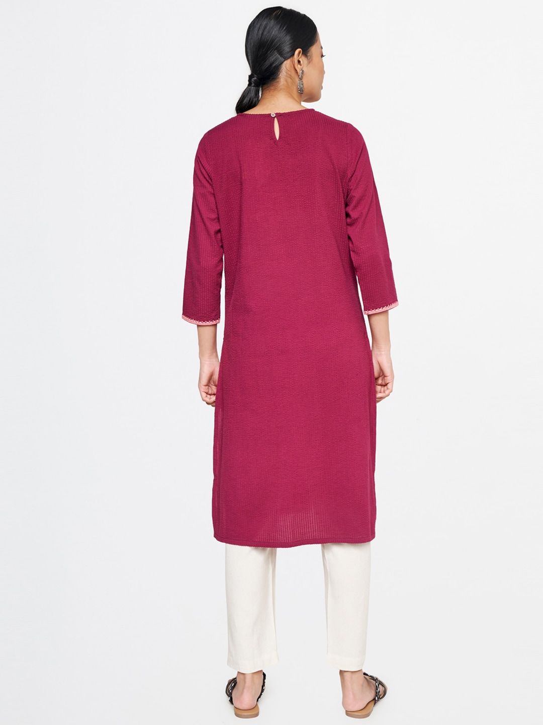 Global Desi Round Neck Embroidered Cotton Kurta