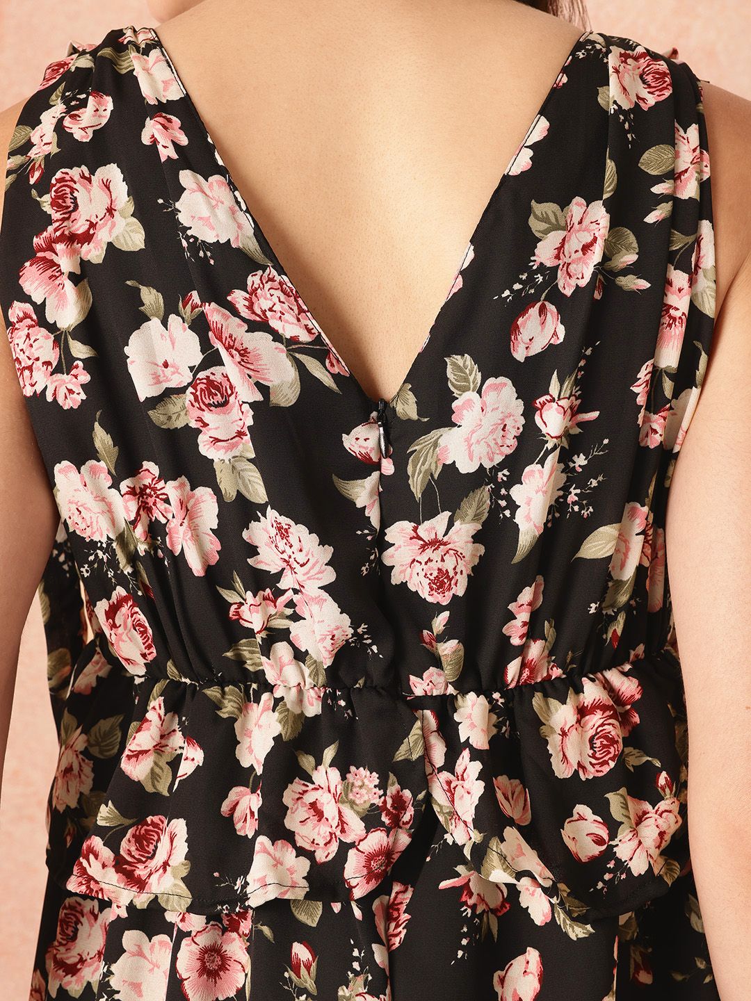 all about you Tropical Print Ruffled & Bow Detail Georgette Maxi Empire Dress