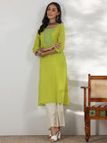 Libas Floral Printed Round Neck Thread WorkCotton Straight Kurta