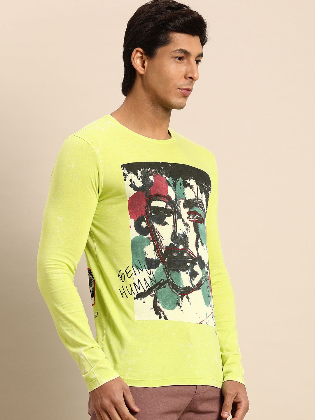 Being Human Men Lime Green Graphic Printed Pure Cotton T-shirt