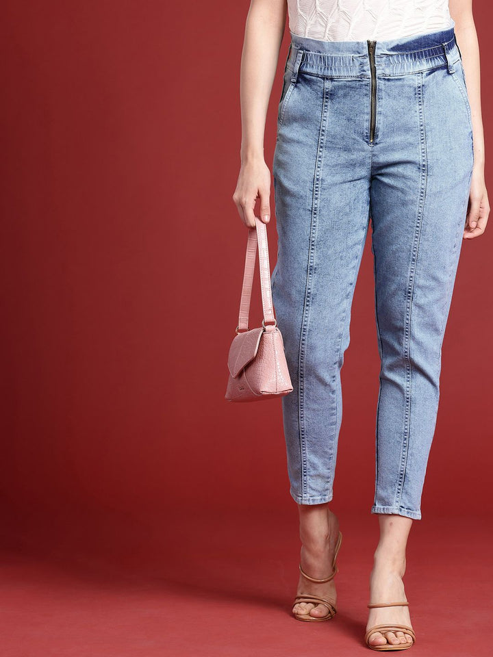 all about you Women Mom Fit High-Rise Light Fade Stretchable Jeans