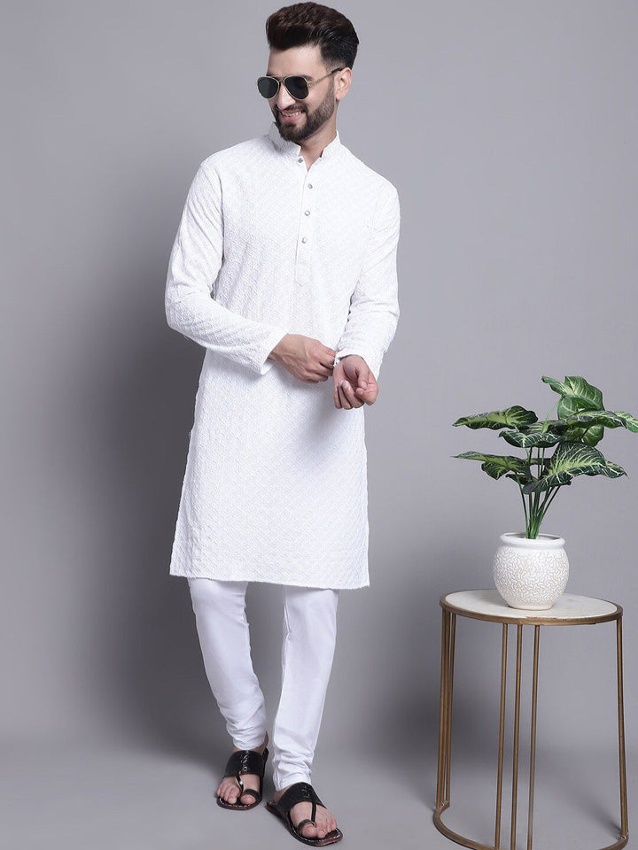 SOJANYA Mandarin Collar Chikankari Embroidered Pure Cotton Kurta