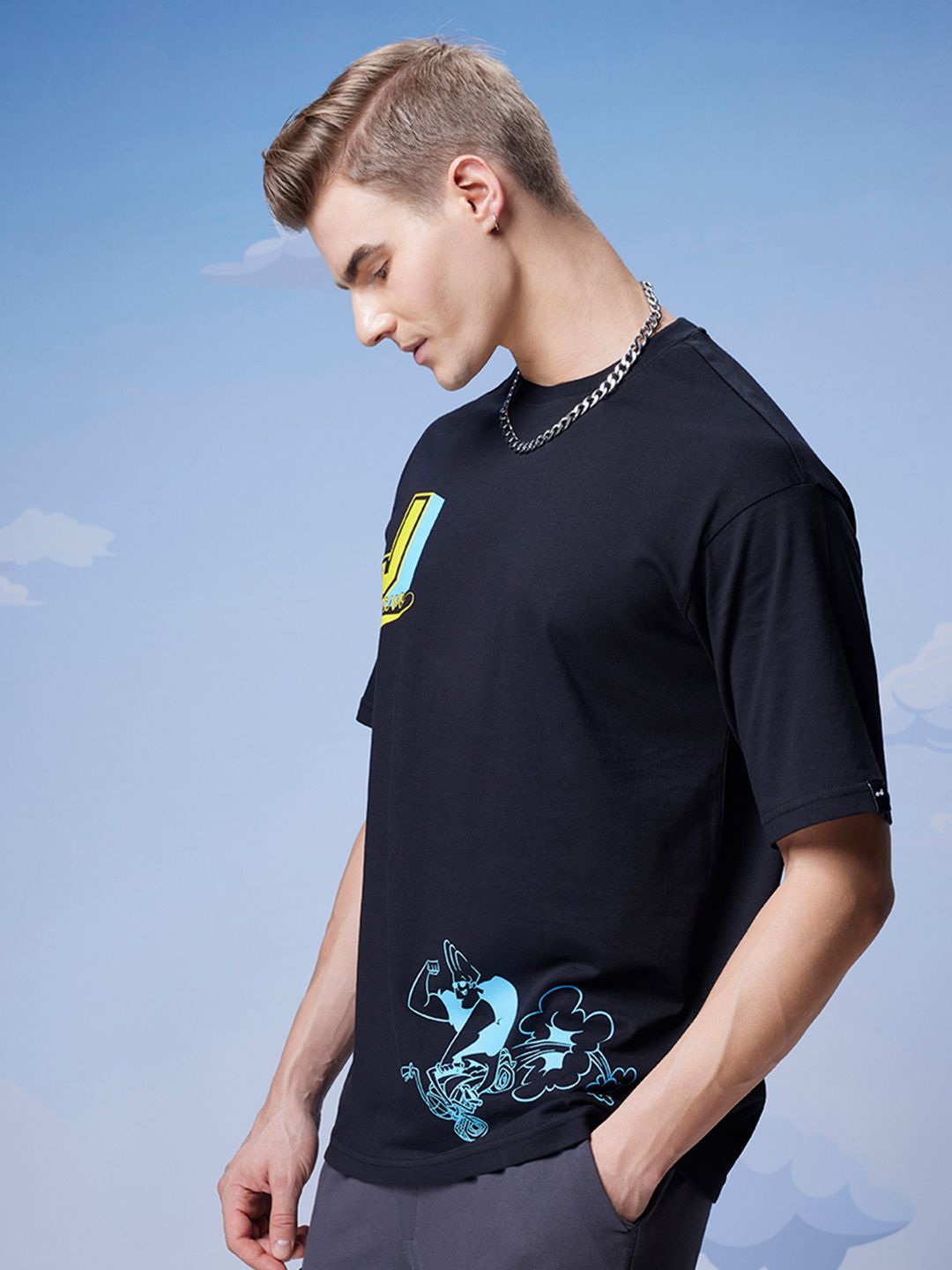 Bewakoof Official Cartoon Network Merchandise Johnny Biker Printed Oversized T-shirt