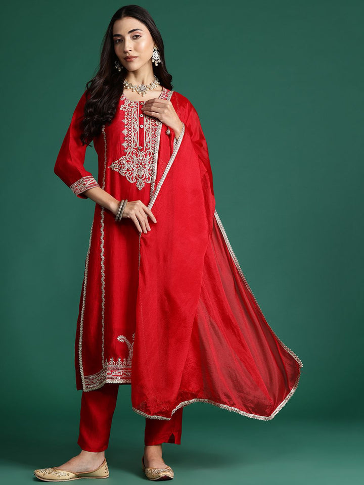 Indo Era Ethnic Motifs Embroidered Kurta with Trousers & With Dupatta