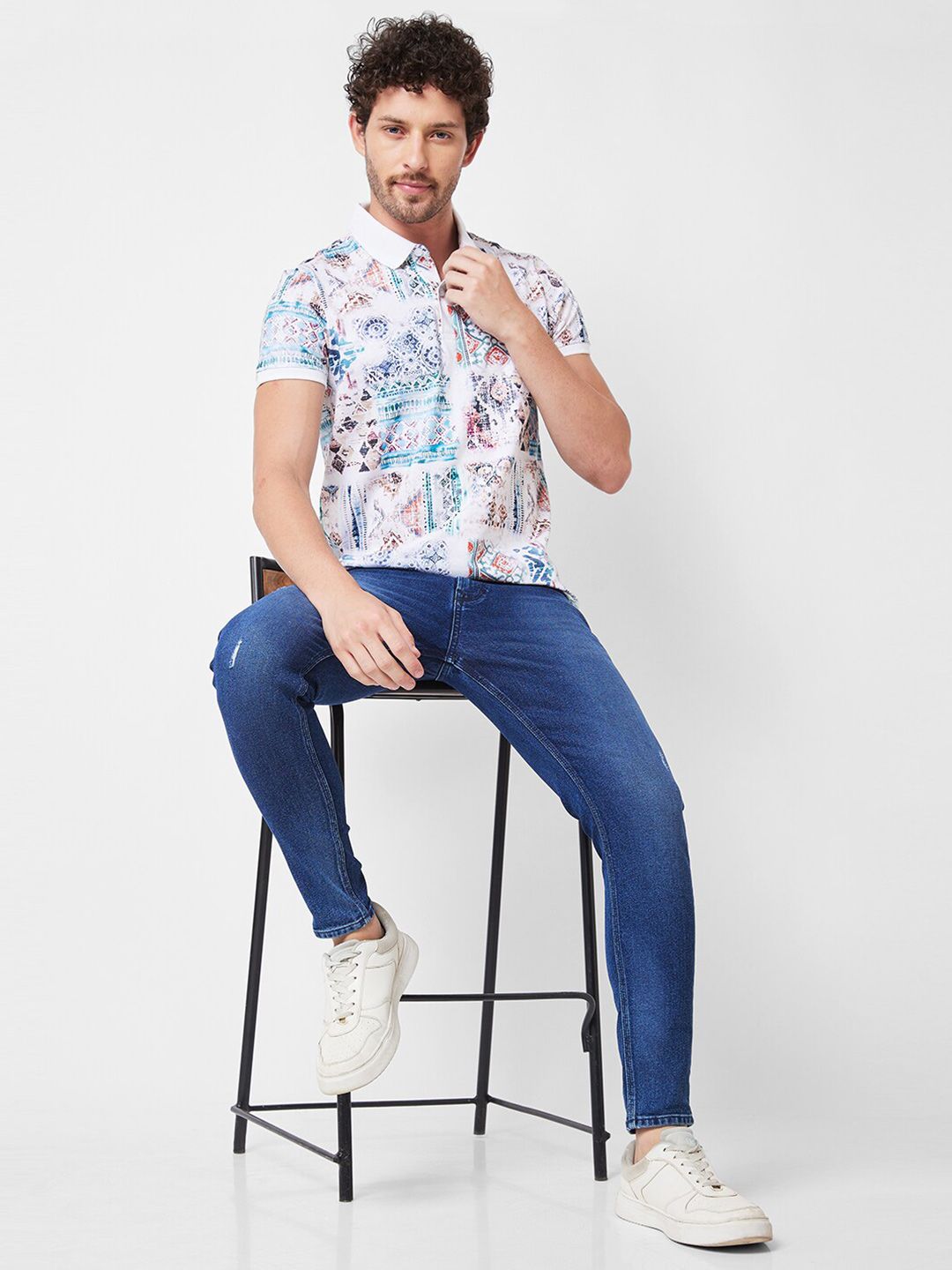 SPYKAR Printed Polo Collar Cotton Slim Fit T-shirt