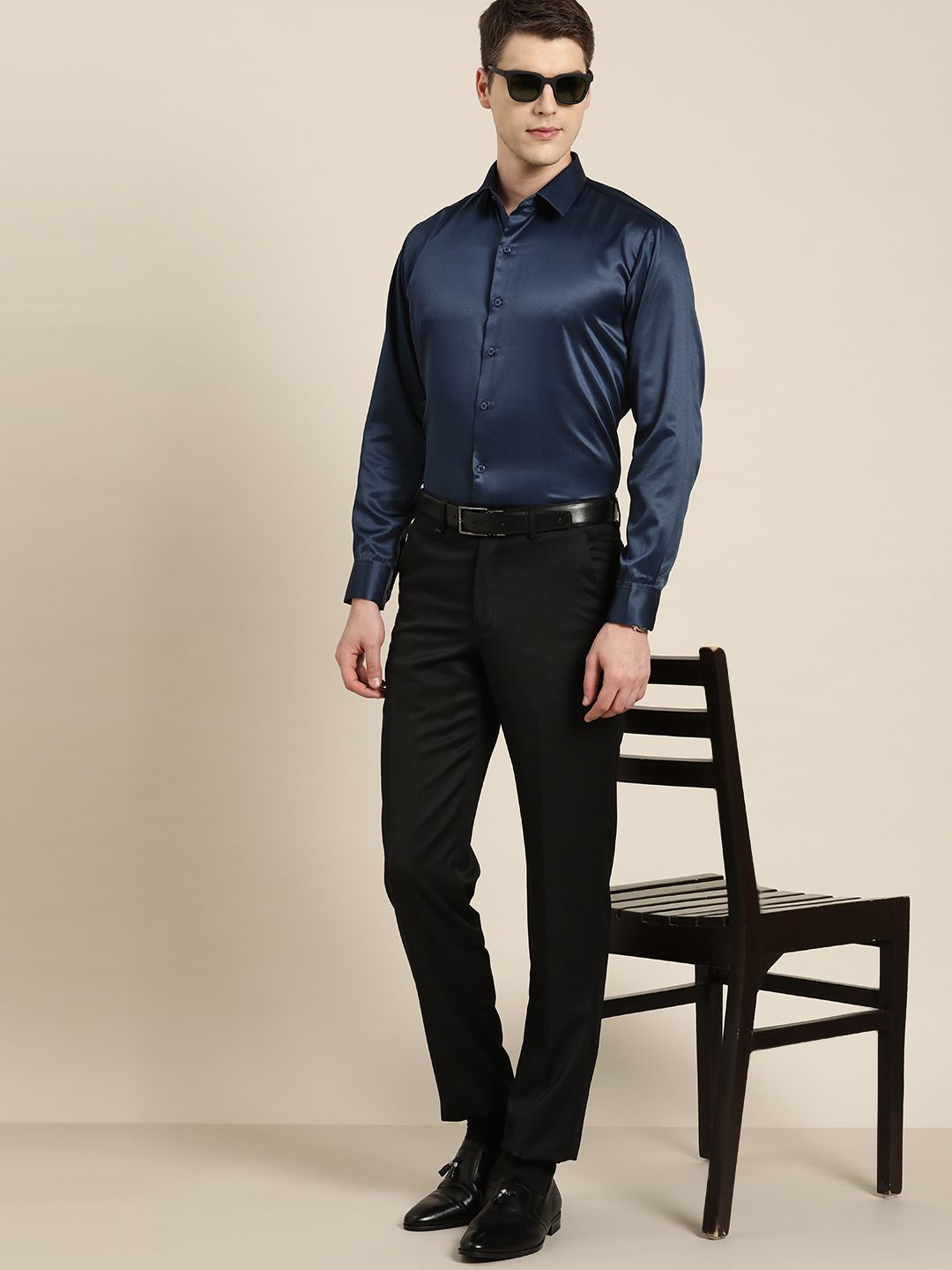Hancock Navy Blue Club Slim Fit Party Shirt