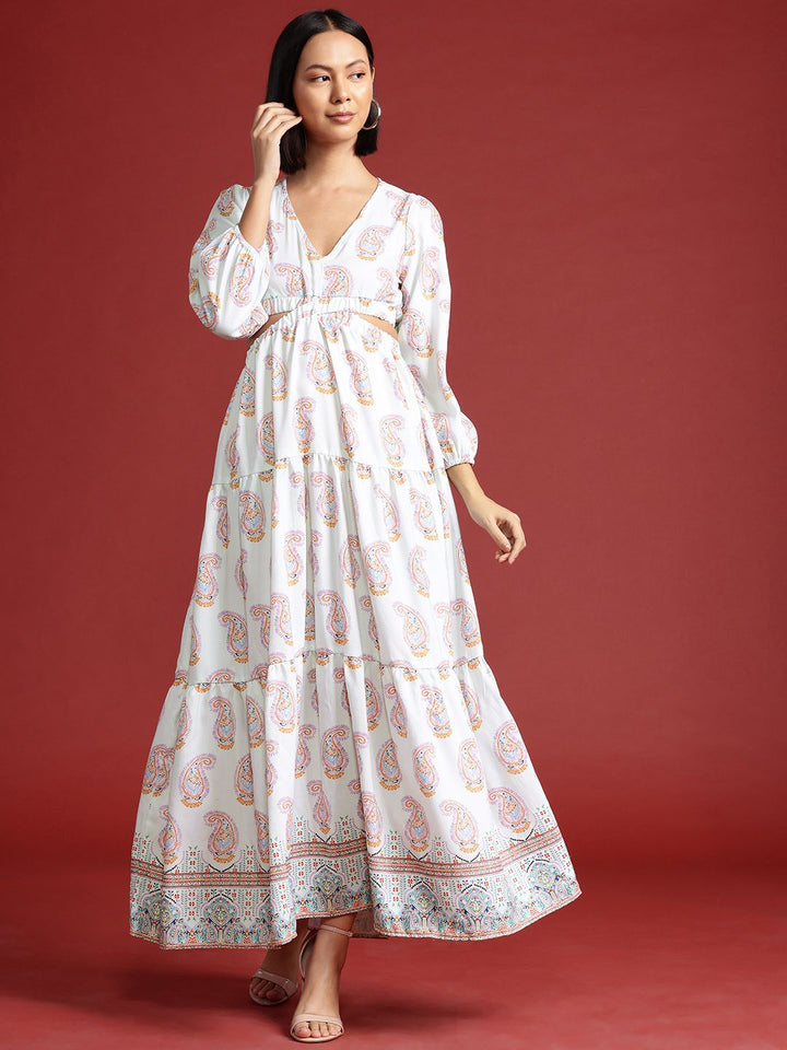 all about you Ethnic Motifs Print Cut-Out Maxi Dress
